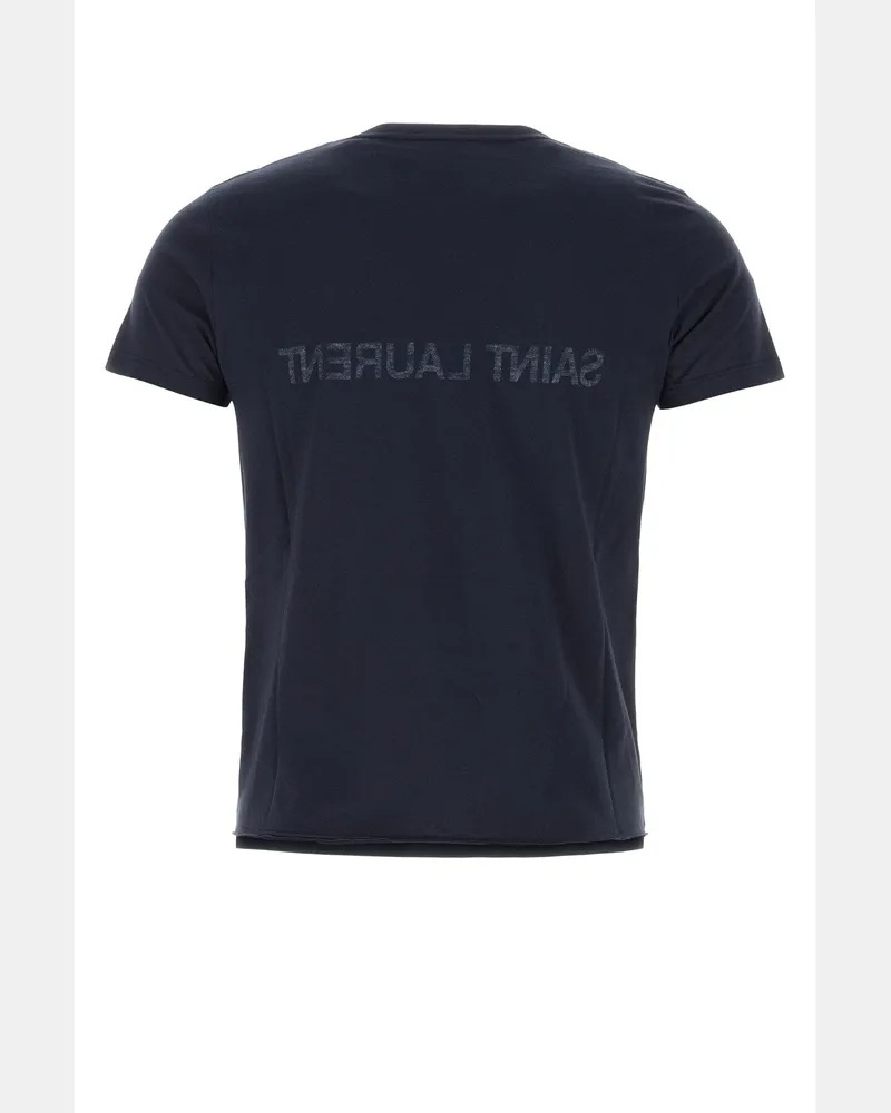 Saint Laurent Men Logo-Embroidered T-Shirt Navy Cotton Navy