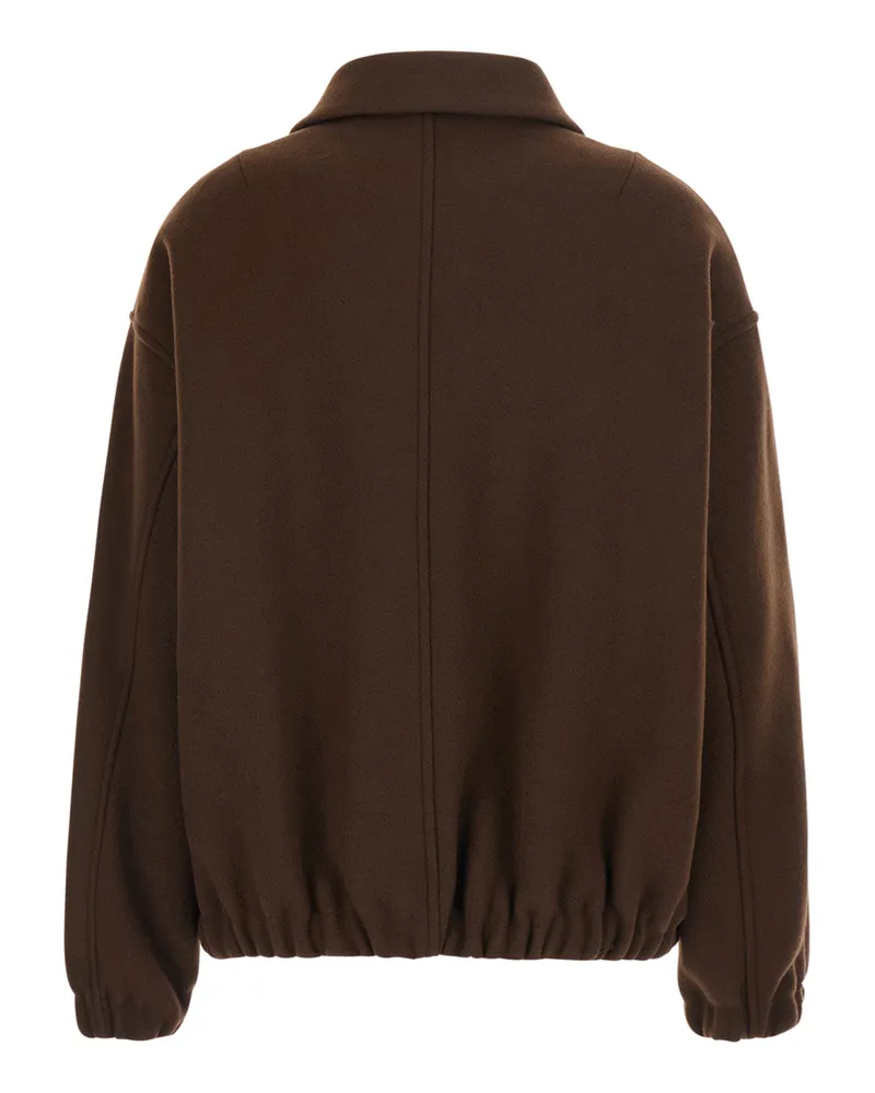 Jucca Women's Bomber Jacket High Collar Brown Wool Blend Coat Brown