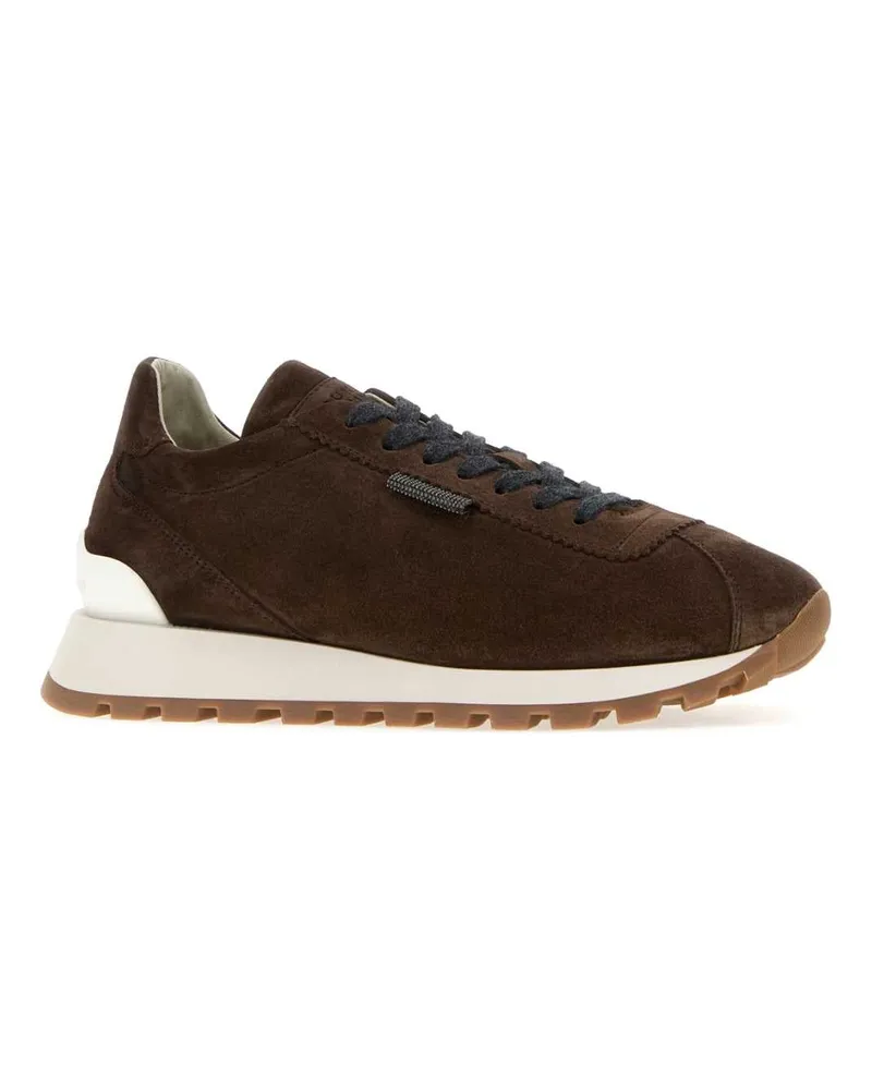 Brunello Cucinelli Women's Brown Suede Sneakers Espresso Brown
