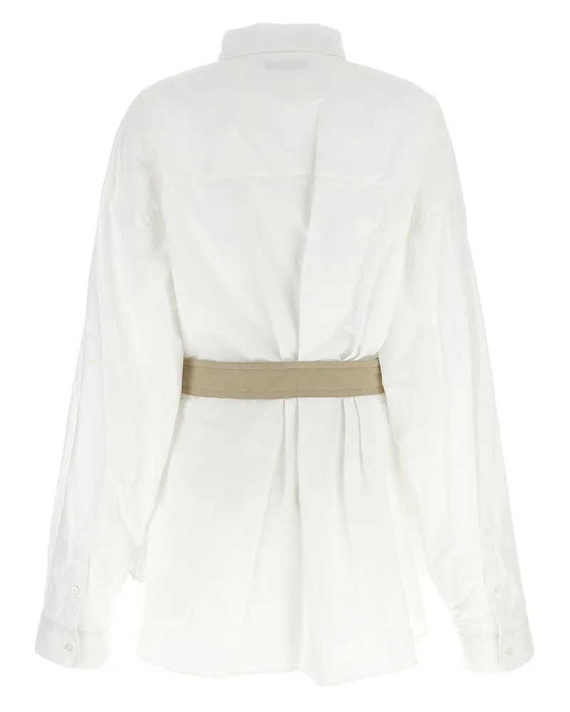 Balenciaga Cotton with Contrast Waist Belt Shirt — White White