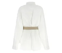 Cotton with Contrast Waist Belt Shirt — White