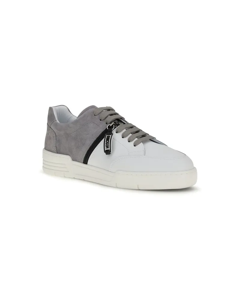 Moschino Men's Multicolor Calf Leather Bos Taurus Low Top Sneakers Gray