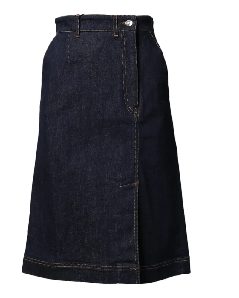 Dolce & Gabbana Women's Dark Blue Cotton A-Line Denim Midi Skirt Co+03 Navy