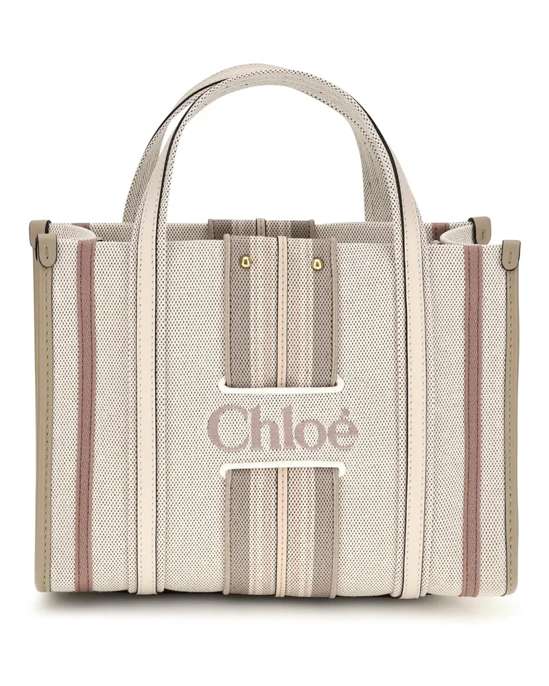 Chloé Women's Tote Bag Small Woody Loop Nude Canvas Cotton Shoulder Beige
