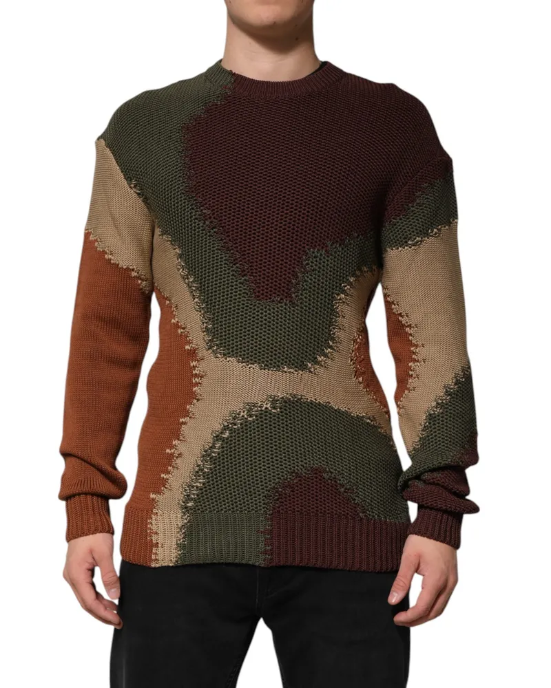 Dolce & Gabbana Multicolor Cotton Abstract Men Pullover Sweater Clothing Multicolor