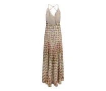 Women's Long Lamé Viscose Dress With Crossed Straps Gold-Beige-White Viscose; Metal Fibers Gold/beige/white