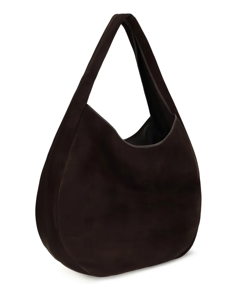 Loewe Men's Hobo Shoulder Bag Roomy Suede Calfskin Dark Brown Calf Leather Brown