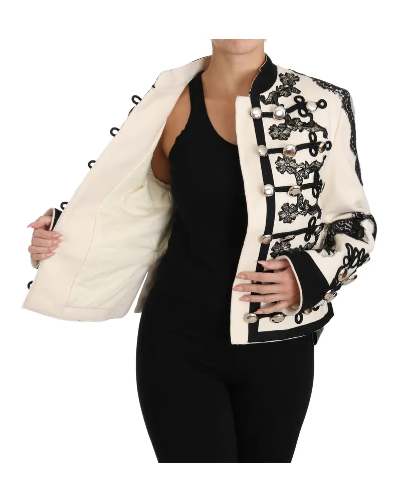 Dolce & Gabbana Women's White Wool Black Floral Baroque Jacket Clothing White