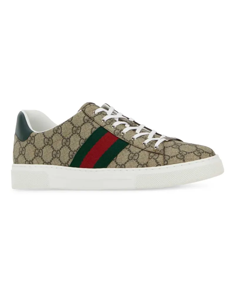 Gucci Men's Gg Supreme Fabric Ace Sneakers Beiebonyvrvgreen Beiebonyvrvgreen