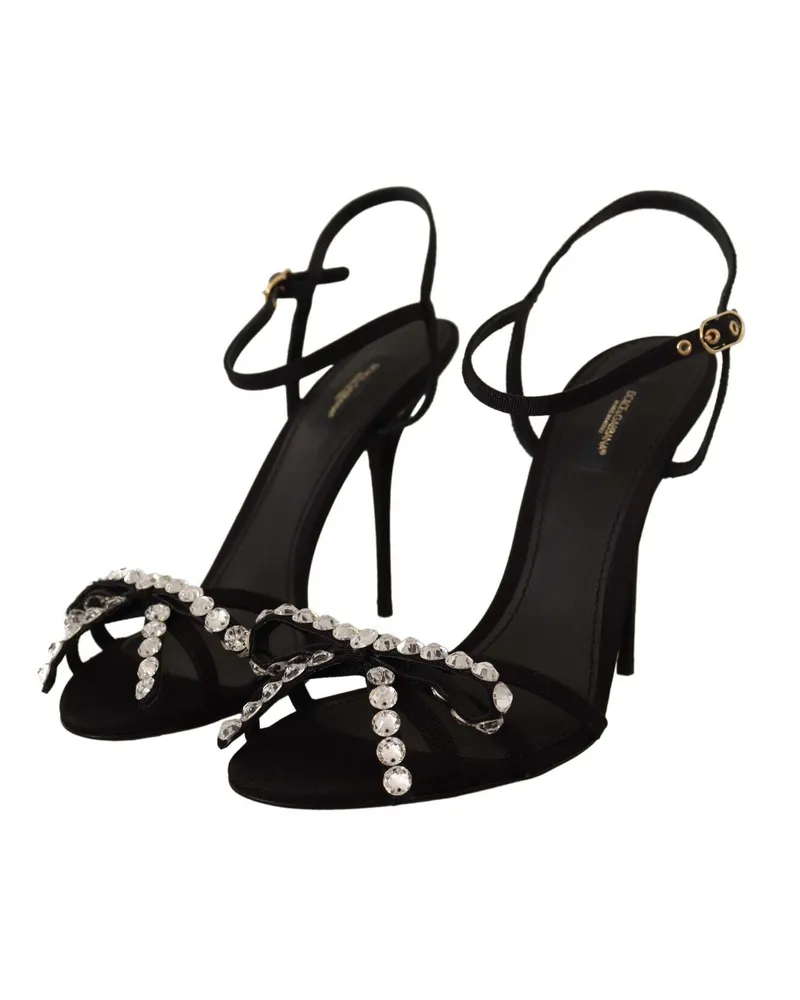 Dolce & Gabbana Women's Black Crystals Ankle Strap Heels Sandals Shoes Viscose Black