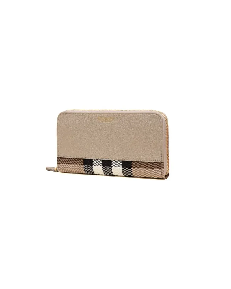 Burberry Check Leather Zip-Around Wallet — Beige Beige