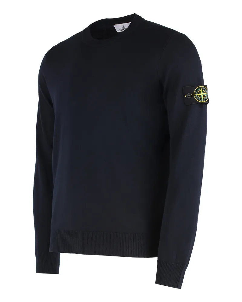 Stone Island Men's Round-Neck Sweater Navy Blue Virgin Wool Sweatshirts Navy