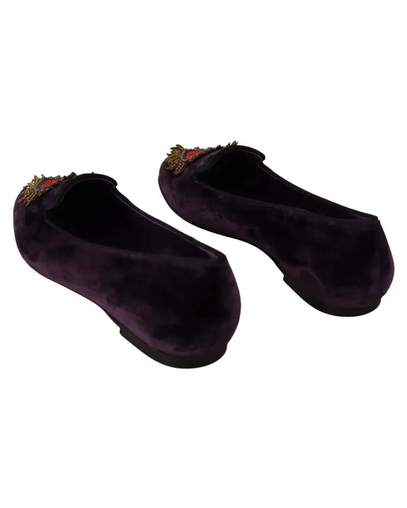 Dolce & Gabbana Women's Purple Velvet Dg Heart Loafers Flats Shoes Viscose Silk Purple
