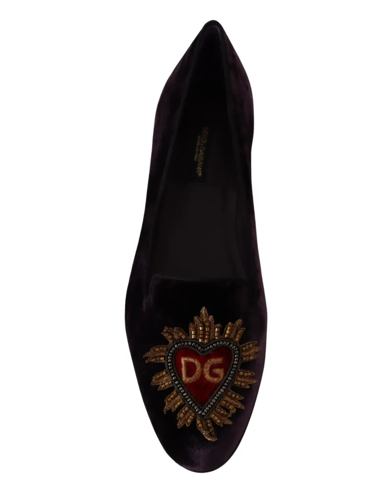 Dolce & Gabbana Heart-Appliqué Velvet Loafer — Purple Purple