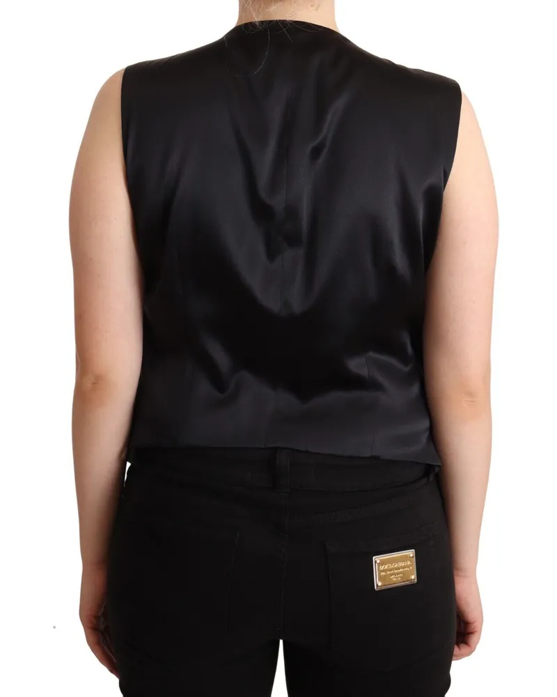Dolce & Gabbana Women's Black Button Down Sleeveless Vest Waiscoat Top Cotton Black