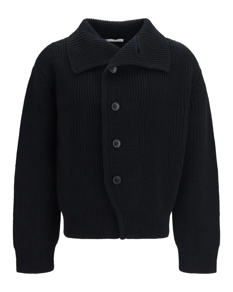 Dries van Noten Men's Cardigan High-Neck Merino Wool Black Sweater Black