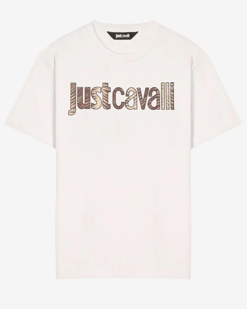 Just Cavalli Men's T-Shirt With Logo Beige Cotton T-Shirts And Polos Beige
