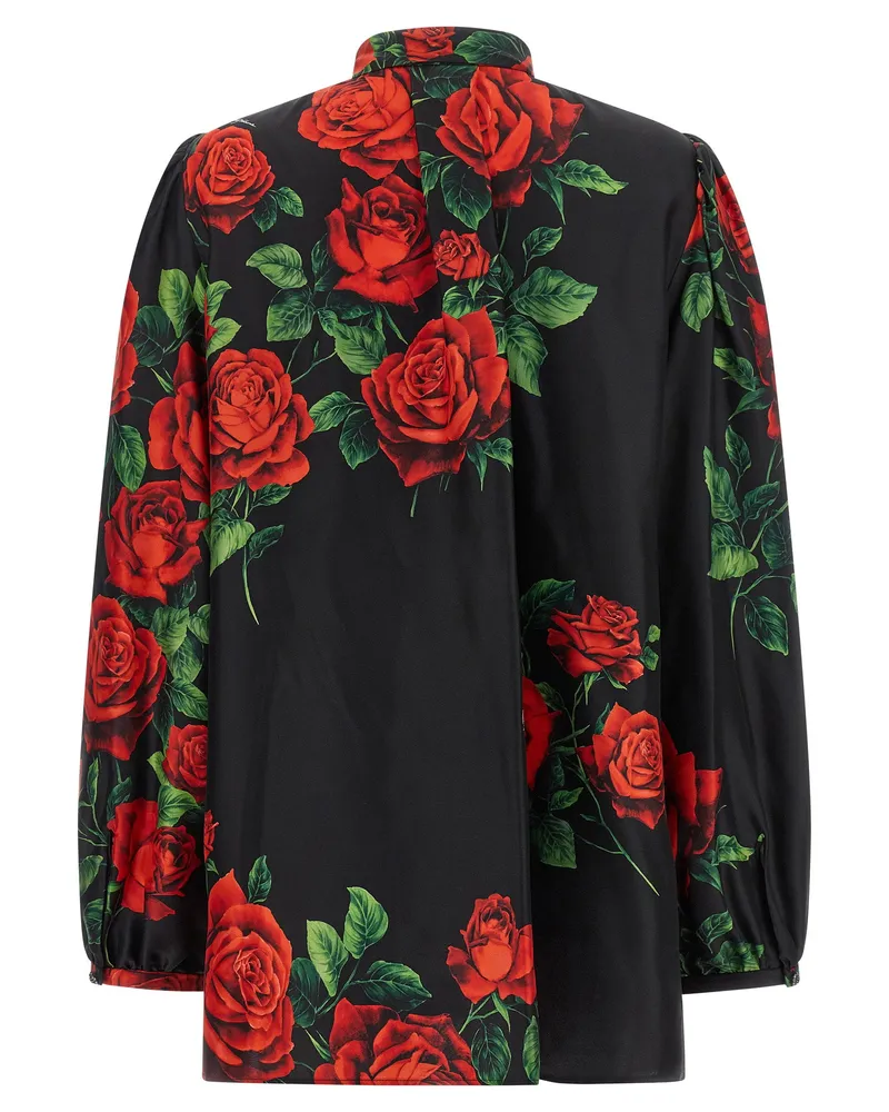 Dolce & Gabbana Rose-Print Silk Blouse — Black Black