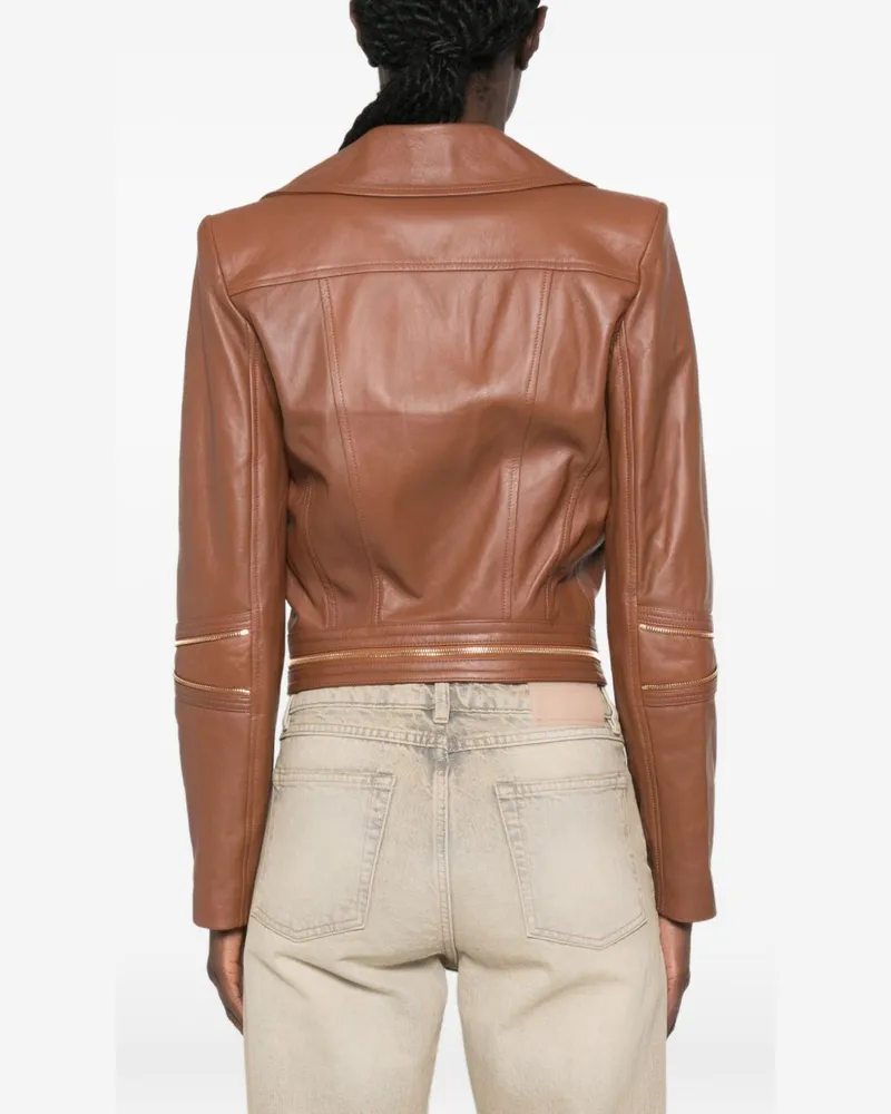Elisabetta Franchi Leather Biker Jacket — Brown Brown