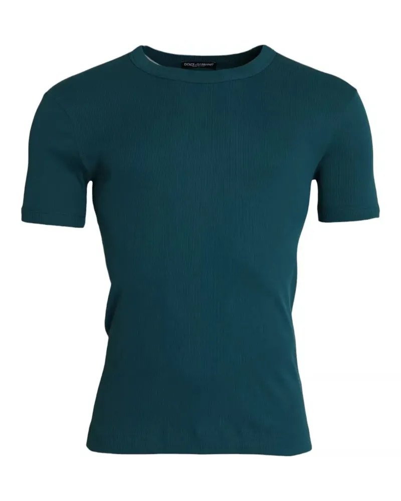 Dolce & Gabbana Men's Blue Green Cotton Round Neck Short Sleeves T-Shirt Blue