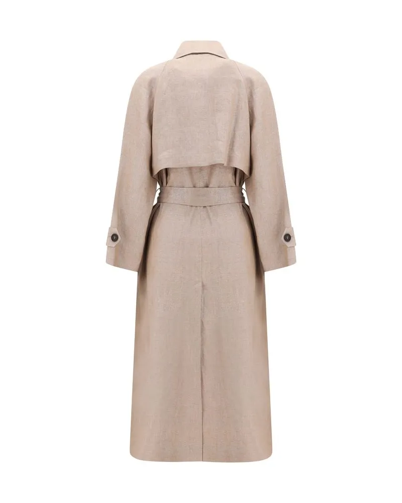 Brunello Cucinelli Women's Multicolor Linen Trench Coat Clothing Beige