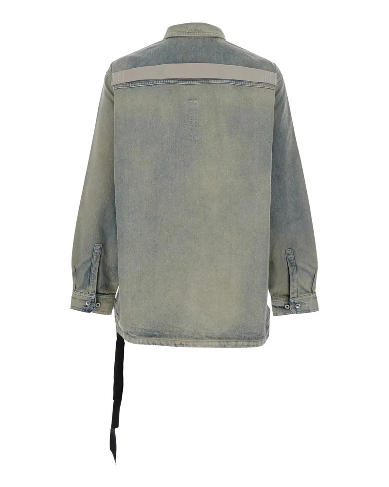 Rick Owens Men's Jacket Light Blue Denim Grey Cotton Coat Gray
