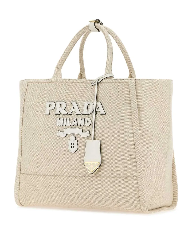 Prada Women's Sand Canvas Shopping Bag Naturalebianco Borse A Mano Beige