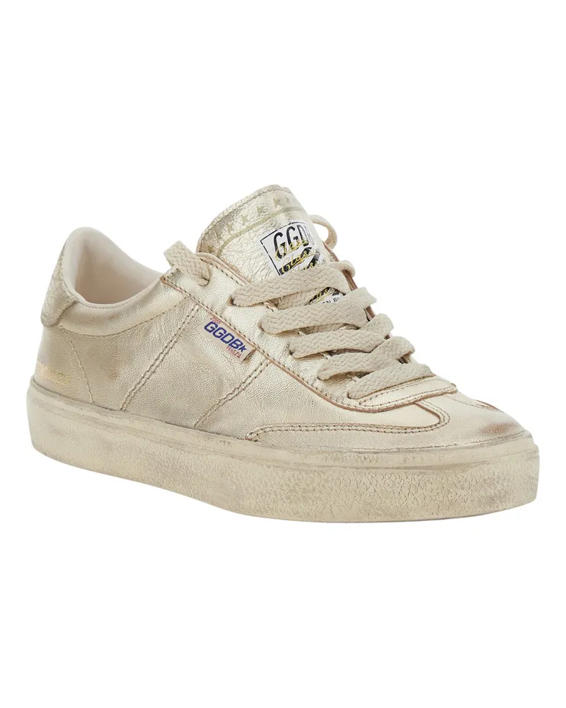 Golden Goose Women's Sneakers Soul-Star Metallic Goat Leather Trainers Beige