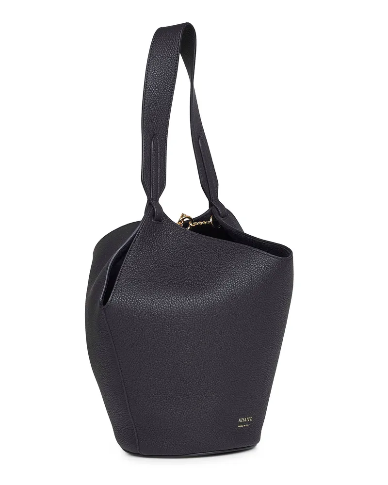 KHAITE Women's Black Mini Lotus Tote Bag Calf Leather Handbags Hand Black