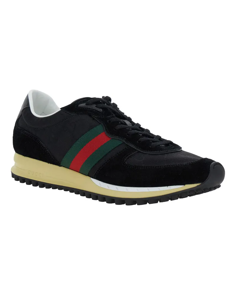 Gucci Men's Black Low-Top Sneakers With Side Web Detail Calf Trainers Black