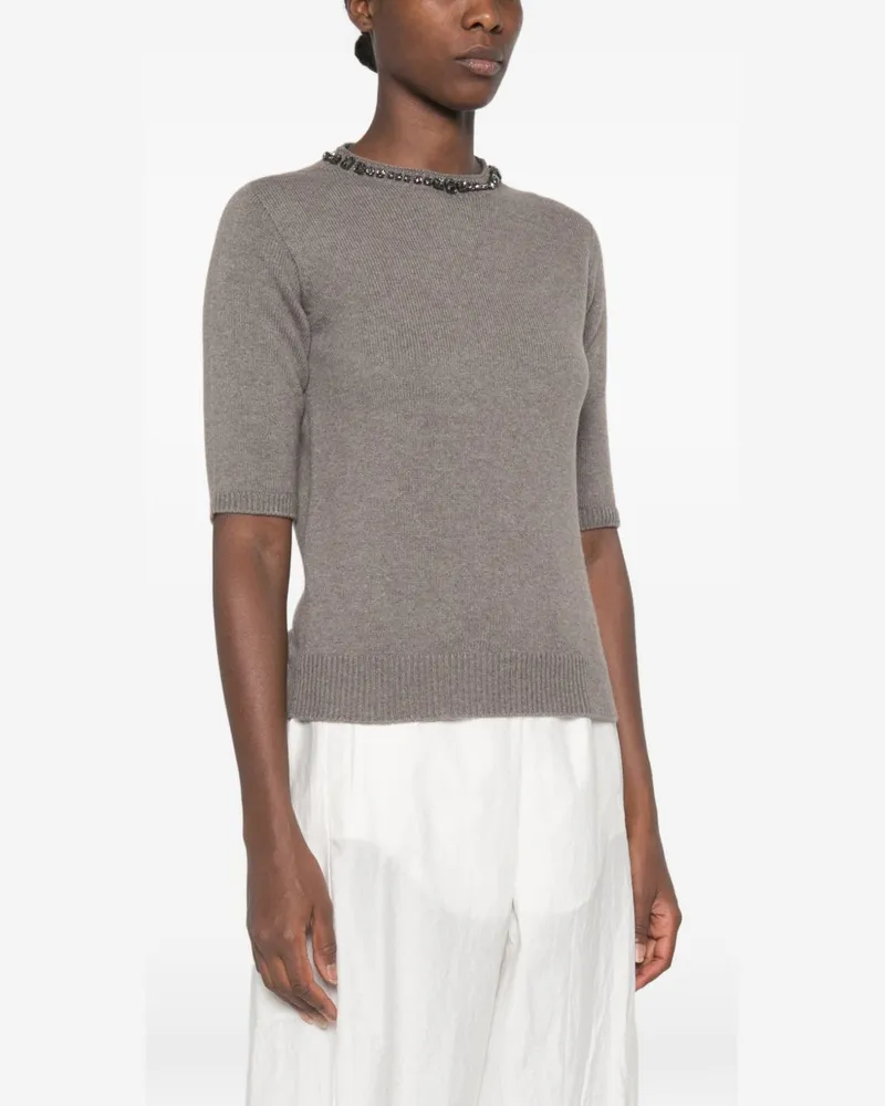 Fabiana Filippi Crystal-Embellished Crewneck Sweater — grey Grey