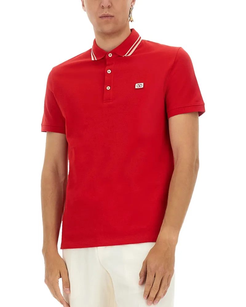 Valentino Garavani V-Logo Cotton Polo Shirt — Red Red
