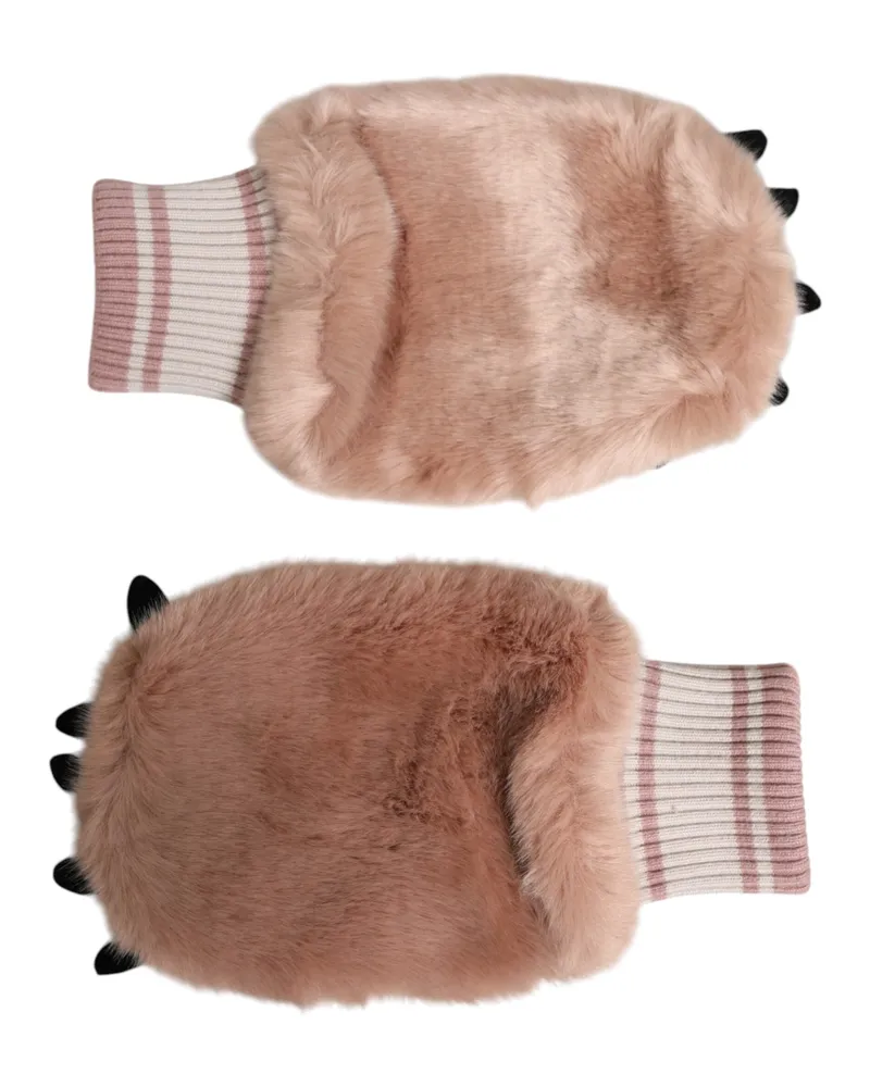 Dolce & Gabbana Women's Brown Acrylic Knitted Fur Wrist Mitten Gloves Polyester Brown