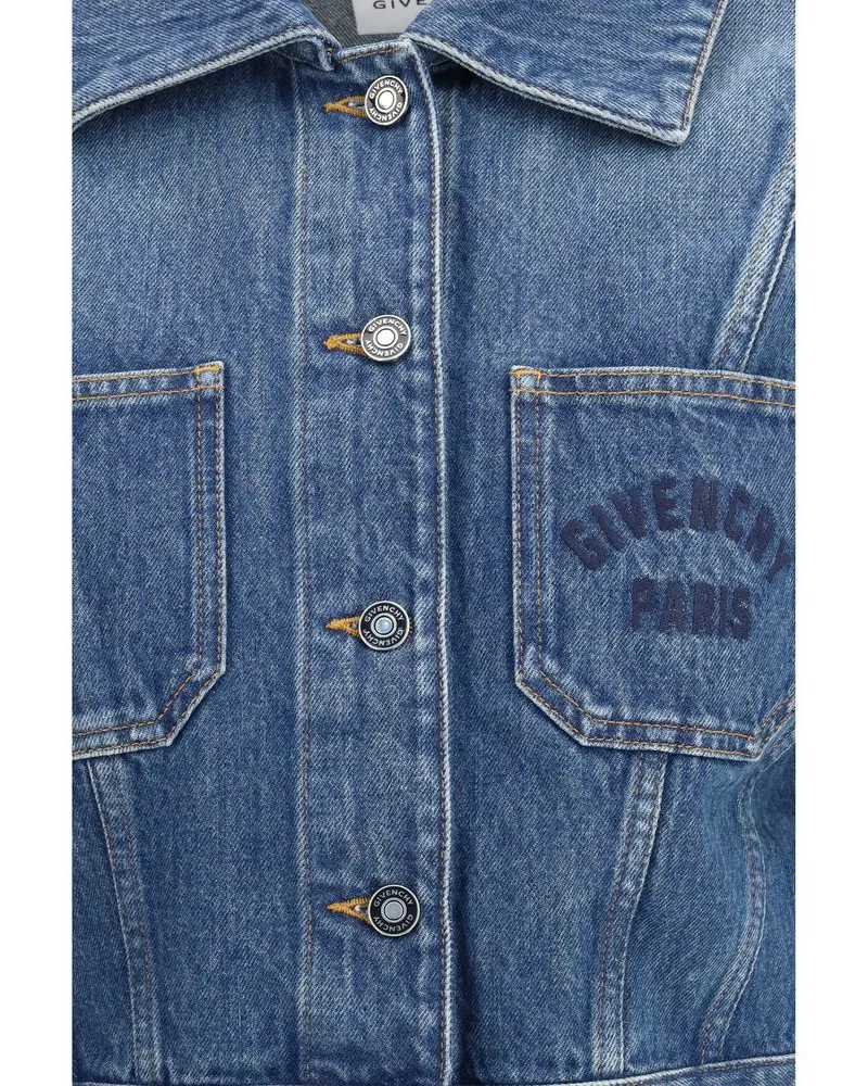 Givenchy Logo-Embroidered Denim Jacket — Blue Blue