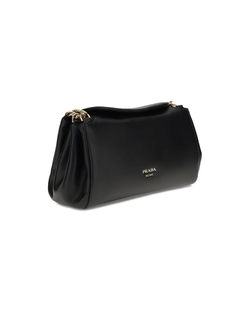 Prada Women's Black Calf Leather Bos Taurus Shoulder Bag Black