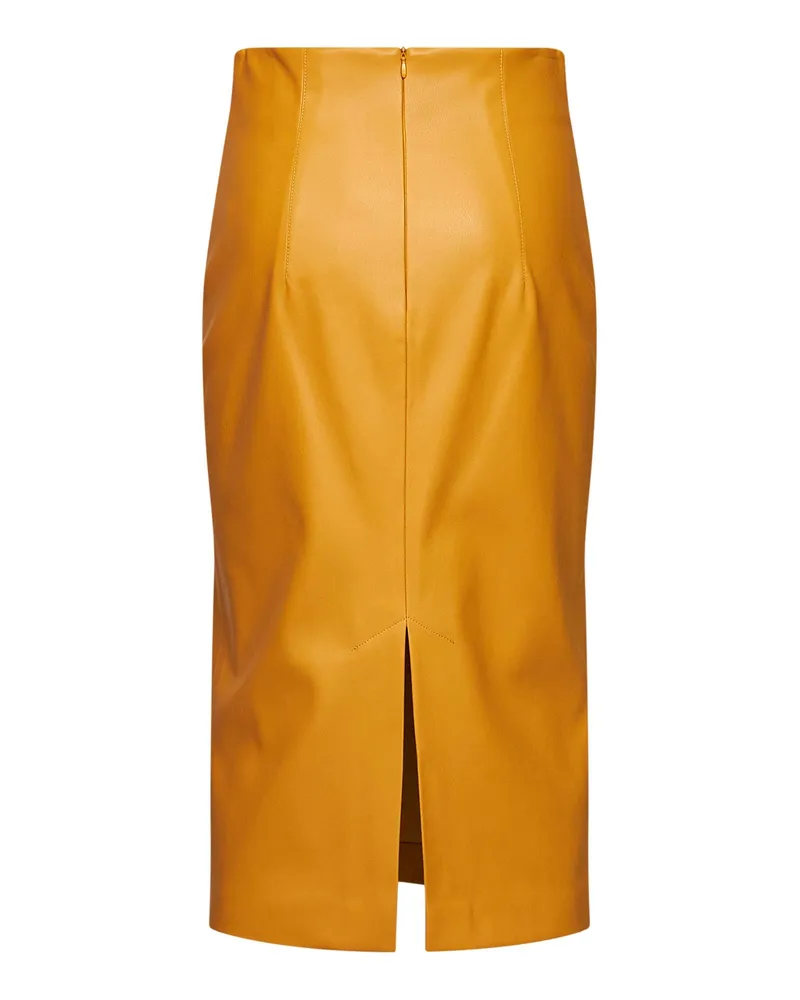 Blanca Women's Midi Pencil Skirt Goccia Faux Leather Ocher Yellow Polyurethane Yellow