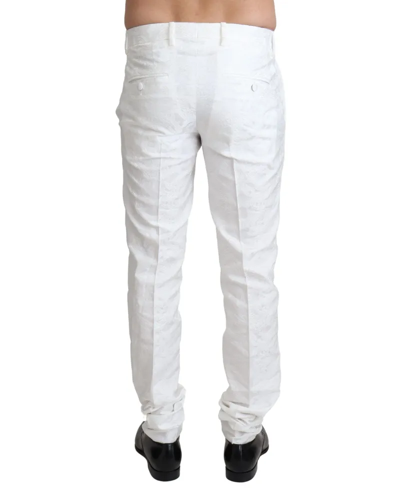 Dolce & Gabbana Men's White Brocade Jacquard Trousers Polyester Acetate Rayon White