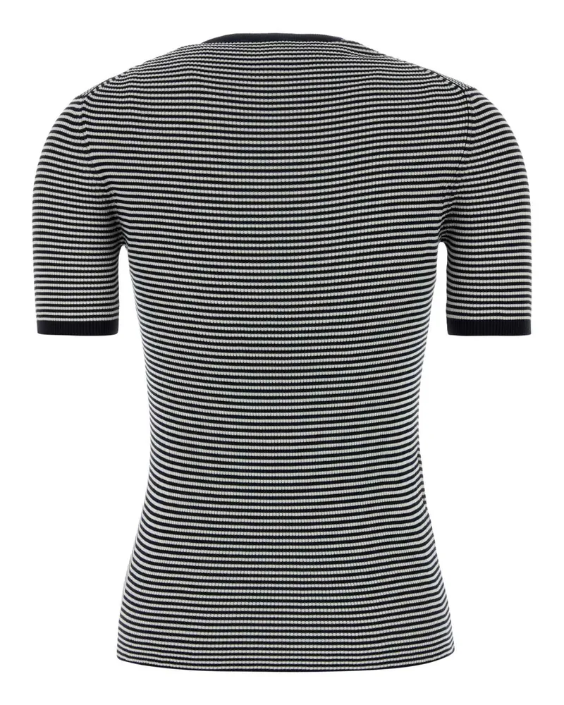 Prada Women's Embroidered Silk T-Shirt Blu+bianco Exterior: Recycled Black