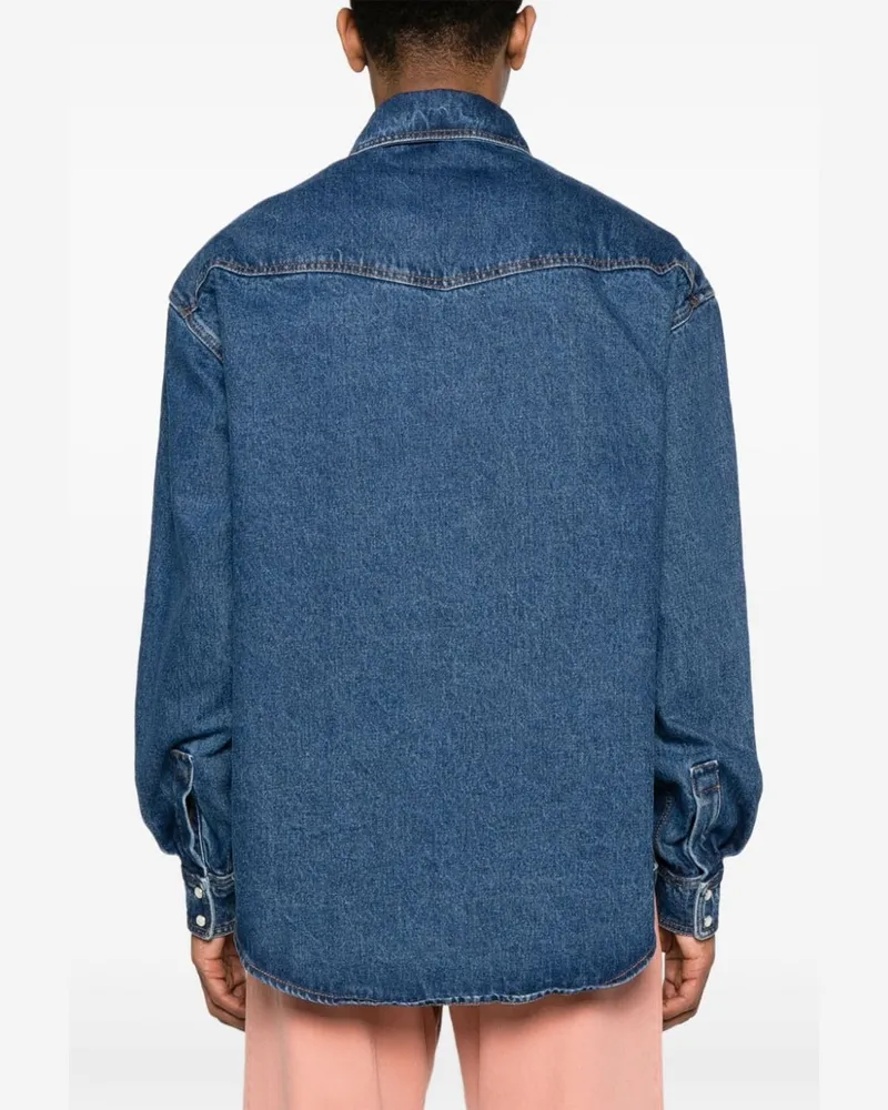 Palm Angels Logo-Embroidered Denim Shirt — Blue Blue