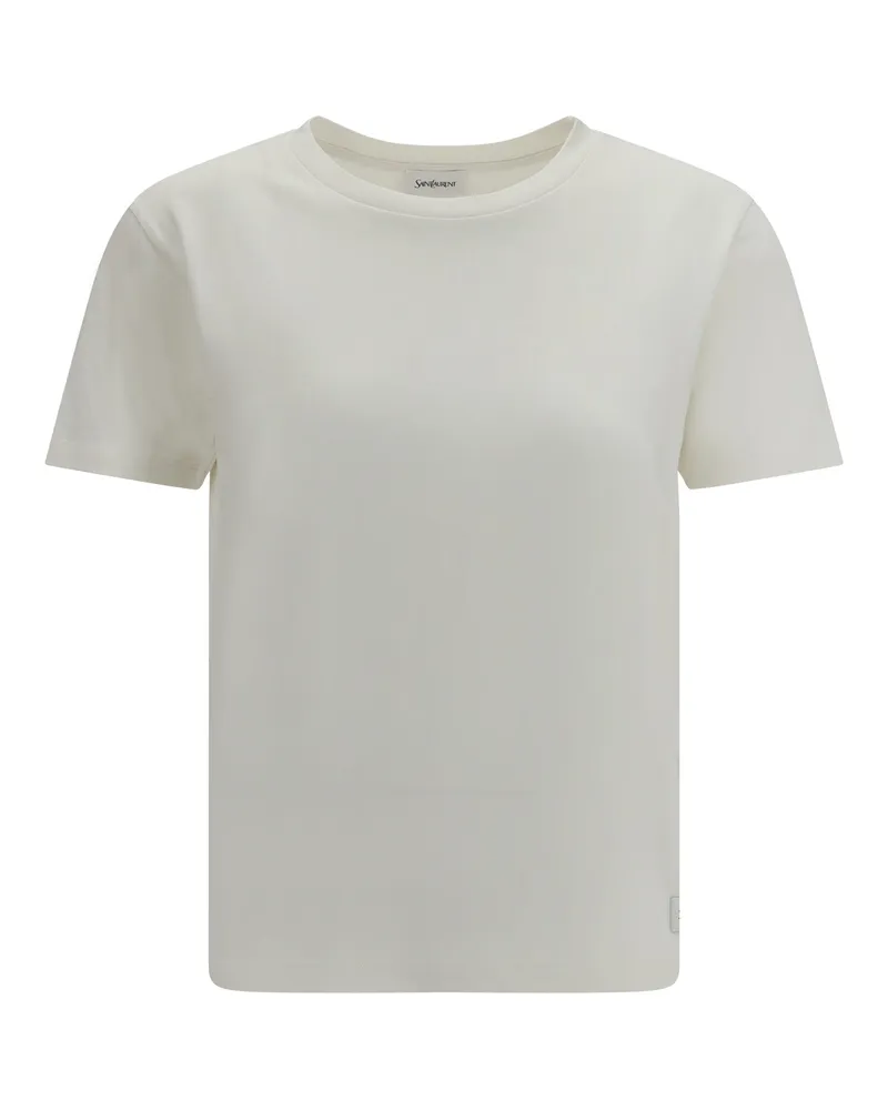 Saint Laurent Women T-Shirt Monochromatic Logo Natural Cotton T-Shirts & Jerseys White