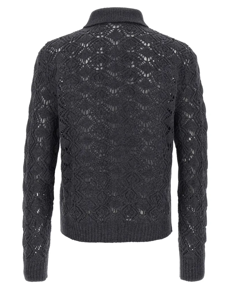 Jil Sander Openwork Virgin Wool Cardigan — Charcoal Charcoal