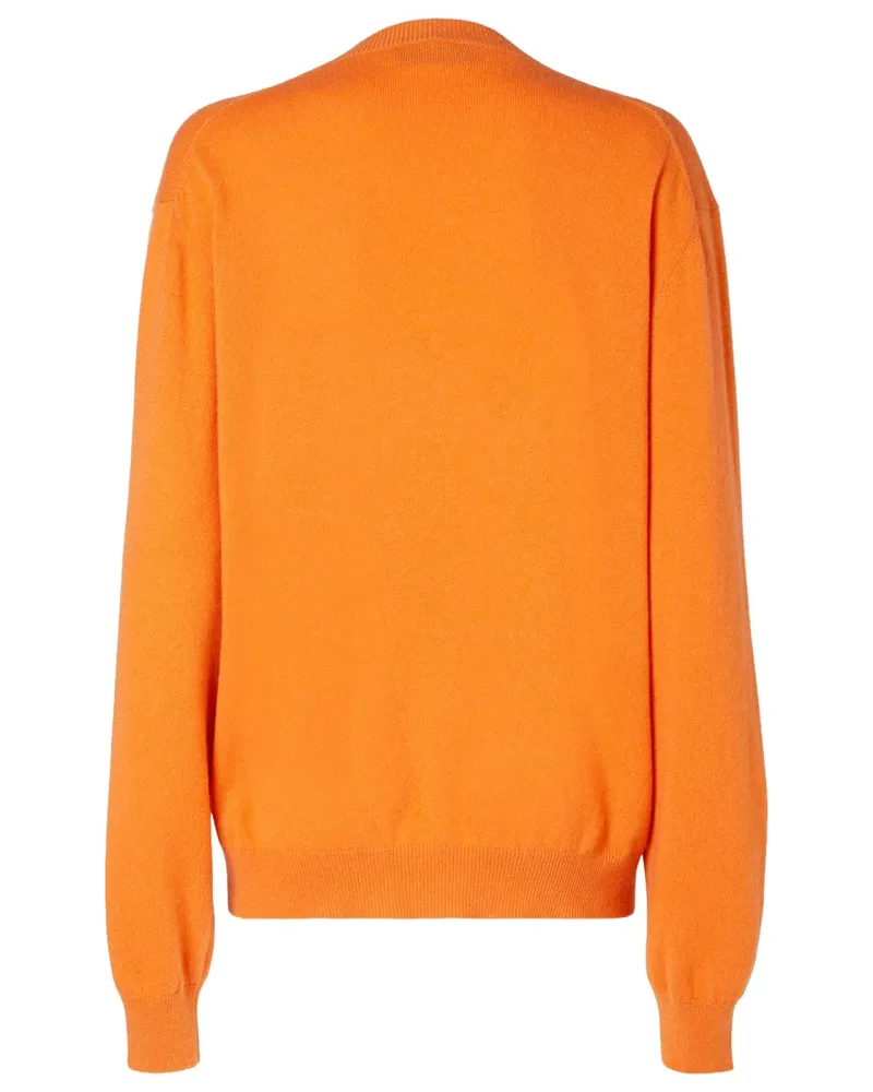 Fendi Women's V-Neck Cashmere Sweater Orange Jumpers Orange