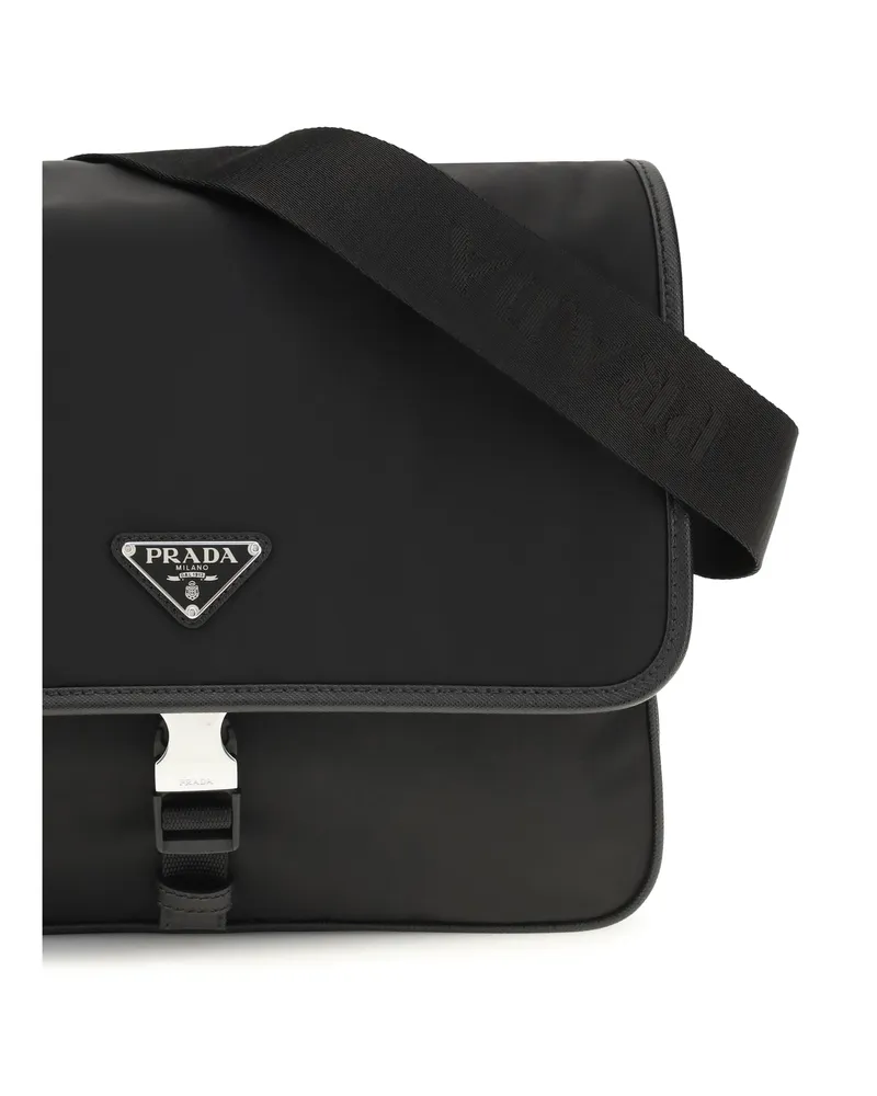 Prada Re-Nylon and Saffiano Leather Shoulder Bag — Black Black