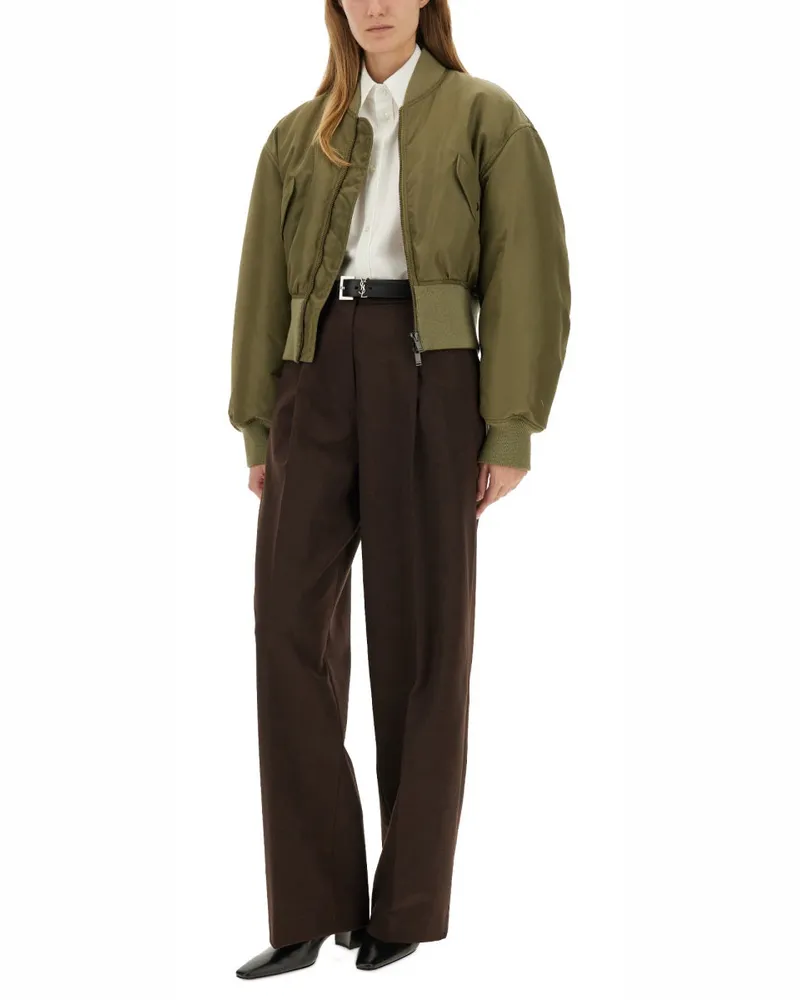 Saint Laurent Nylon Bomber Jacket — Green Green