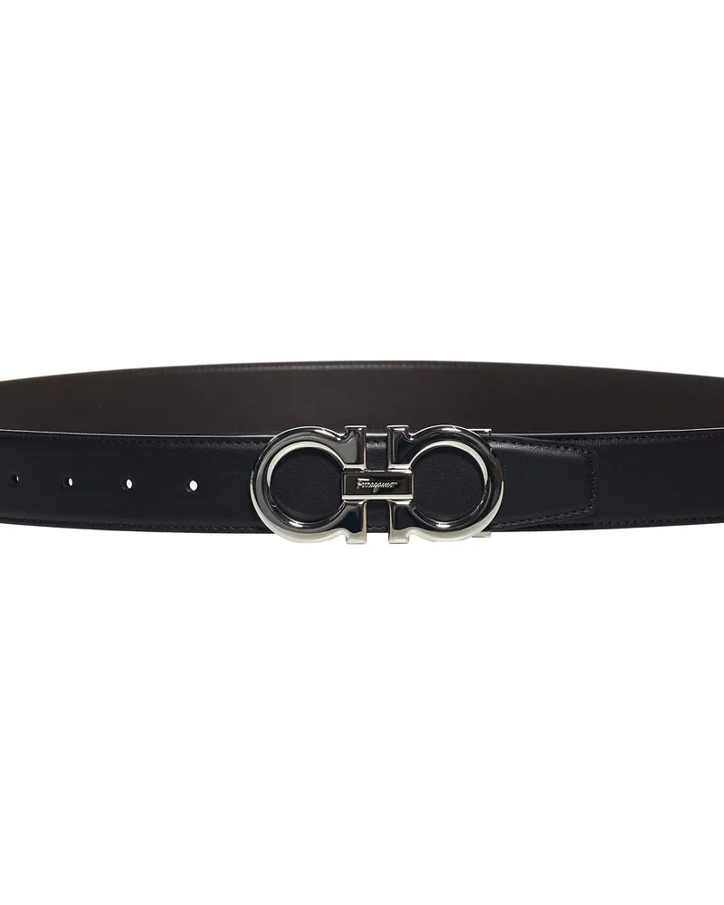 Ferragamo Men's Belt Gancini Reversible Black Leather Calf Black