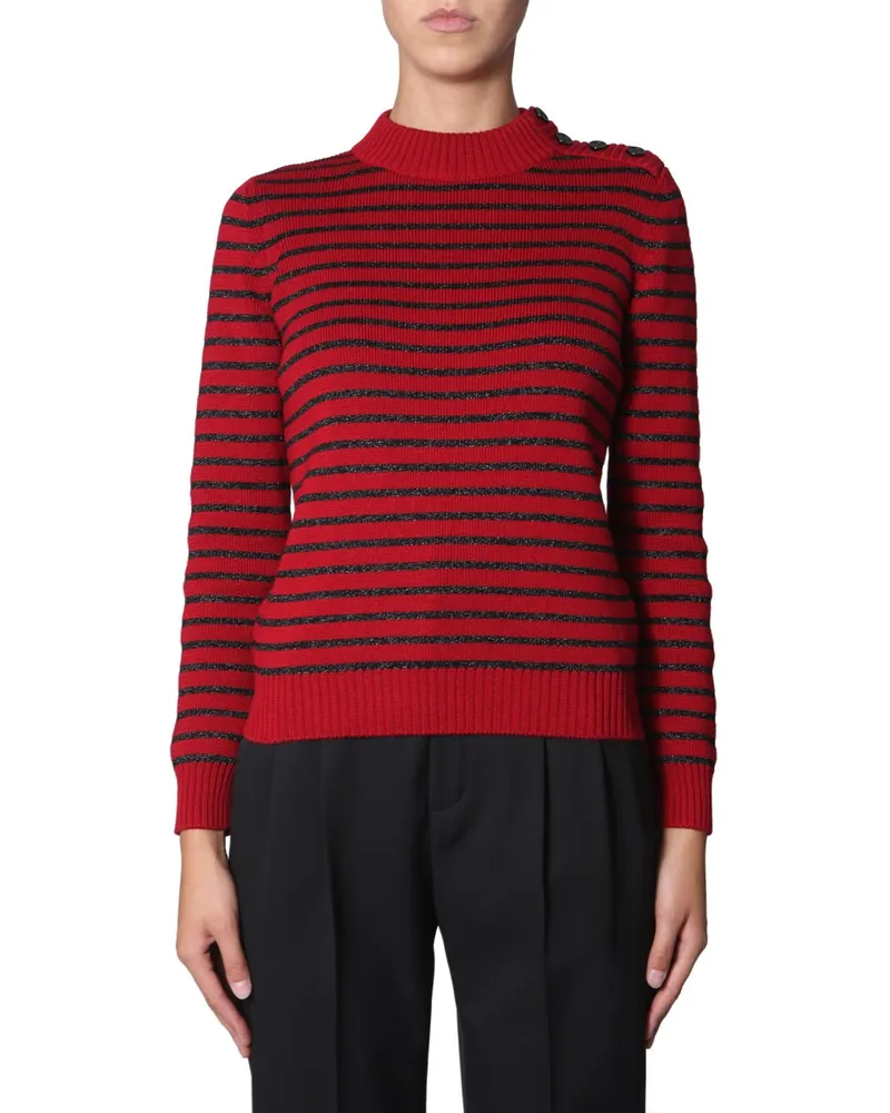 Saint Laurent Crew Neck Cotton Blend Sweater — Red Red