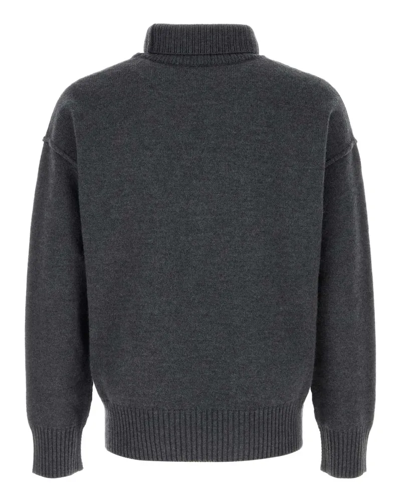 AMI Paris Men's Dark Grey Wool Sweater Heathergreyred Exterior: Virgin Maglie Gray