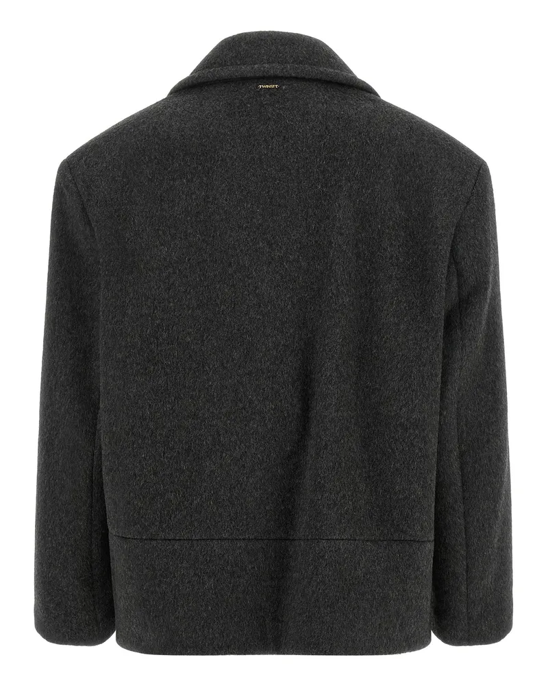 Twin-Set Double-Breasted Wool Blend Coat — Charcoal Charcoal