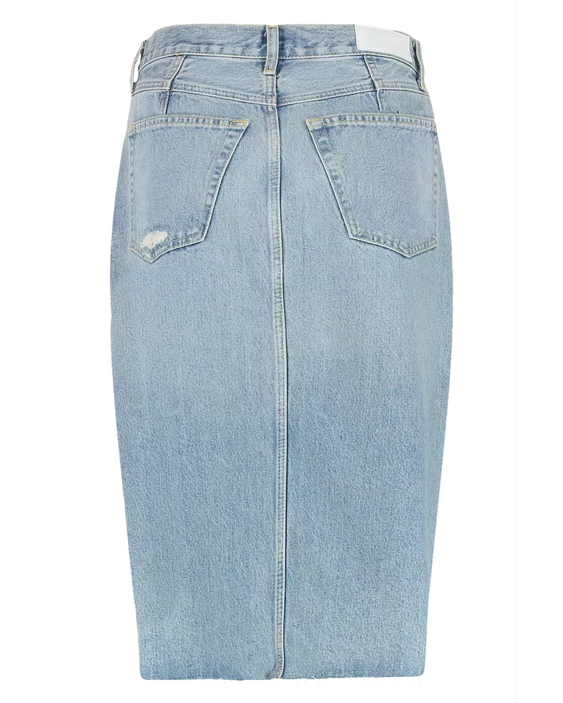 RE/DONE Women's Frayed Hem Denim Skirt Cotton Blue