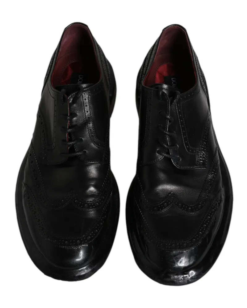 Dolce & Gabbana Men's Black Leather Derby Wingtip Formal Shoes Calfskin Black